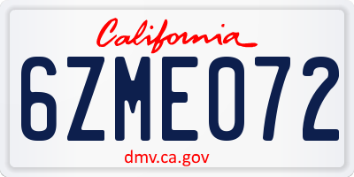 CA license plate 6ZME072