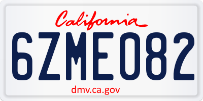 CA license plate 6ZME082