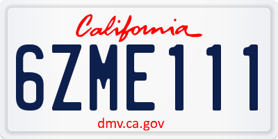 CA license plate 6ZME111