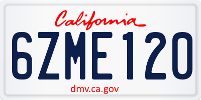 CA license plate 6ZME120