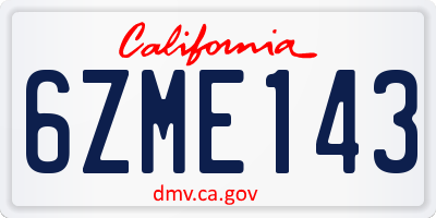 CA license plate 6ZME143