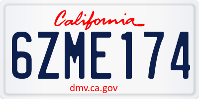 CA license plate 6ZME174