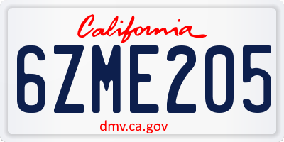 CA license plate 6ZME205