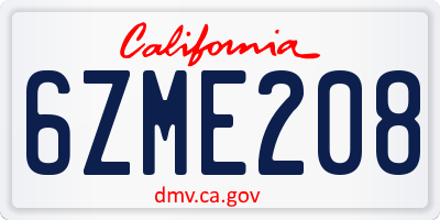 CA license plate 6ZME208