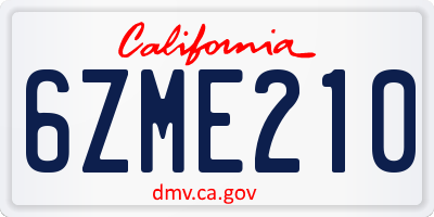 CA license plate 6ZME210
