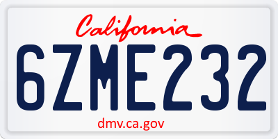 CA license plate 6ZME232