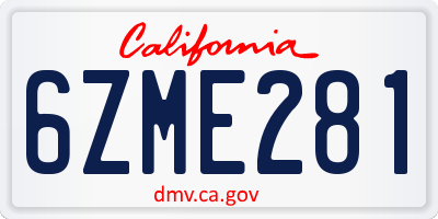 CA license plate 6ZME281