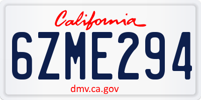 CA license plate 6ZME294