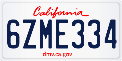 CA license plate 6ZME334