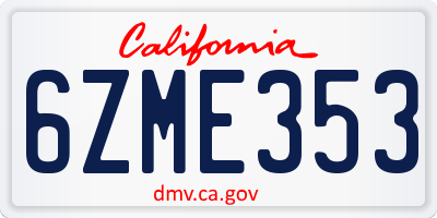 CA license plate 6ZME353