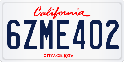 CA license plate 6ZME402