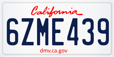 CA license plate 6ZME439
