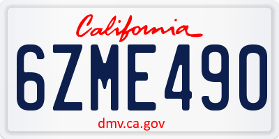 CA license plate 6ZME490