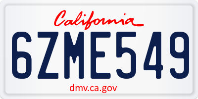 CA license plate 6ZME549