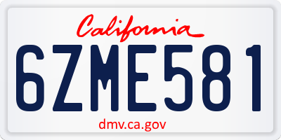 CA license plate 6ZME581