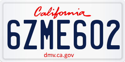 CA license plate 6ZME602