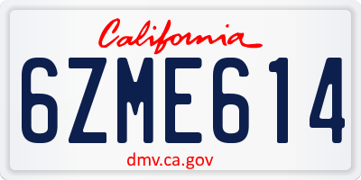 CA license plate 6ZME614