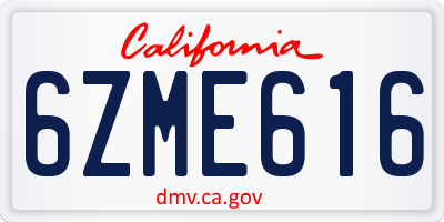 CA license plate 6ZME616
