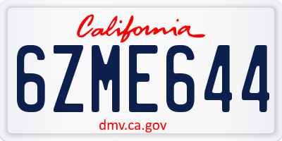 CA license plate 6ZME644