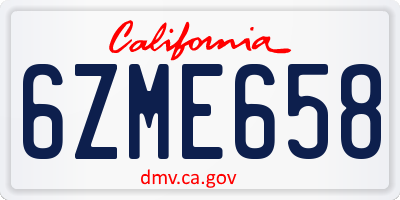 CA license plate 6ZME658