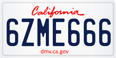 CA license plate 6ZME666