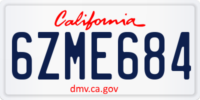 CA license plate 6ZME684