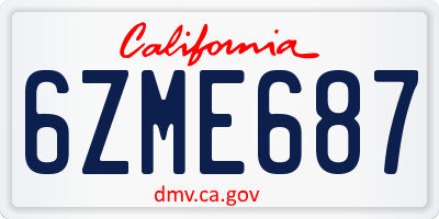 CA license plate 6ZME687