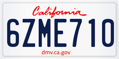 CA license plate 6ZME710