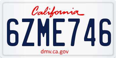 CA license plate 6ZME746