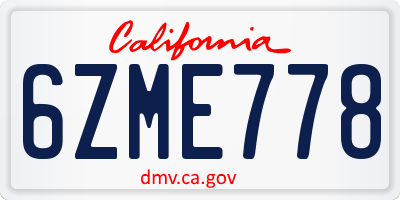 CA license plate 6ZME778