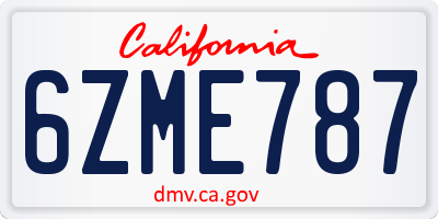 CA license plate 6ZME787