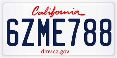 CA license plate 6ZME788