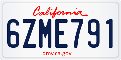 CA license plate 6ZME791