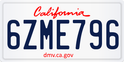 CA license plate 6ZME796