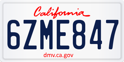 CA license plate 6ZME847