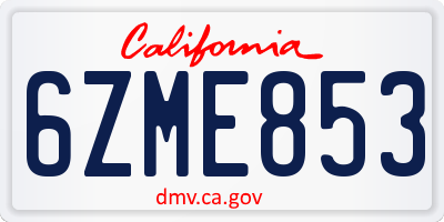 CA license plate 6ZME853