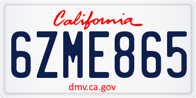 CA license plate 6ZME865