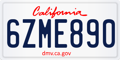 CA license plate 6ZME890