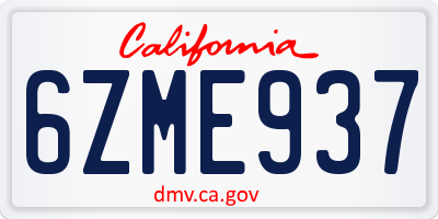 CA license plate 6ZME937