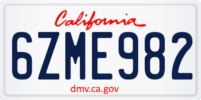 CA license plate 6ZME982