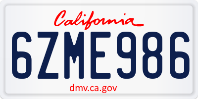 CA license plate 6ZME986