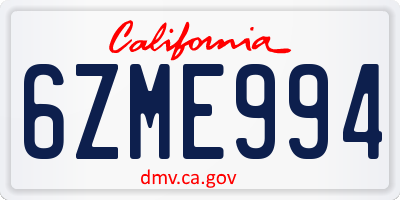 CA license plate 6ZME994