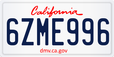 CA license plate 6ZME996
