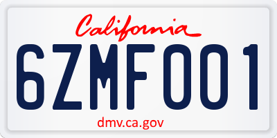 CA license plate 6ZMF001