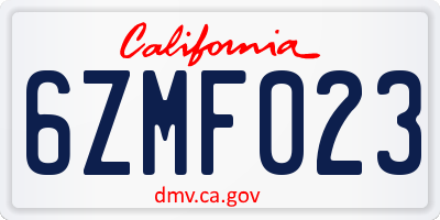 CA license plate 6ZMF023