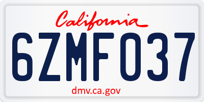 CA license plate 6ZMF037