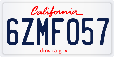 CA license plate 6ZMF057
