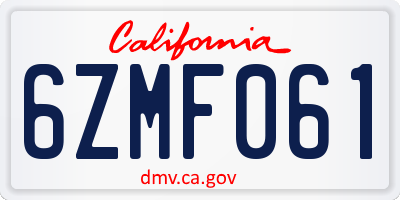 CA license plate 6ZMF061