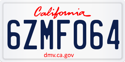 CA license plate 6ZMF064