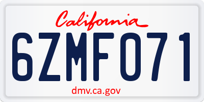 CA license plate 6ZMF071